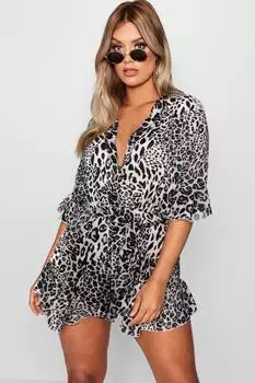 Комбинезон с запахом plus zoe леопардовым принтом Boohoo, слоновая кость