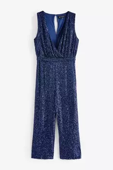 Комбинезон с запахом спереди, расшитый пайетками Sosandar, синий