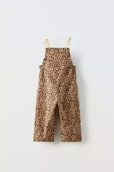 Комбинезон с животным принтом и бантиками ZARA, коричневый