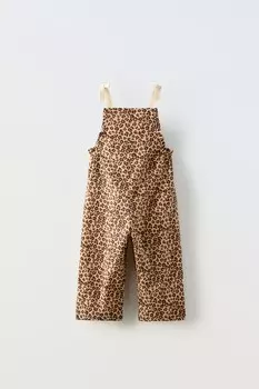 Комбинезон с животным принтом и бантиками ZARA, коричневый
