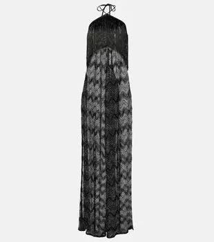 Комбинезон с зигзагообразной бахромой из ламе Missoni, Black w/ Multi Lame