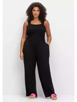 Комбинезон Sheego "Большие размеры" с присборенным верхом и широкими штанинами, черный
