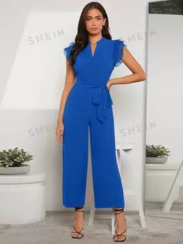 Комбинезон Shein Priv с глубоким вырезом, синий