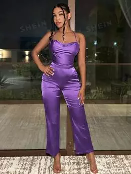 Комбинезон Shein SXY с отложным воротником, фиолетовый