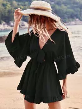 Комбинезон Shein Vcay Holiday с рукавами, черный