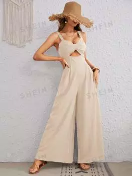 Комбинезон широкий Shein Vcay с вырезом и витым узлом, абрикосовый