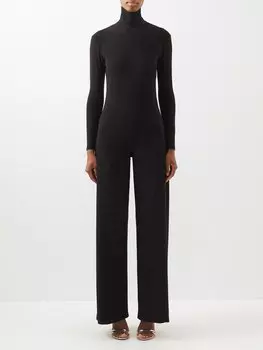 Комбинезон широкого кроя из джерси с высоким воротником Norma Kamali, черный
