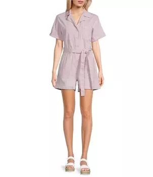 Комбинезон Skies Are Blue из саржевого хлопка с воротником с короткими рукавами и пуговицами спереди и поясом, фиолетовый