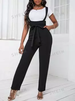 Комбинезон Slayr с подтяжками и завязками на талии в комплект не входят Shein, черный