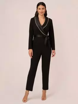 Комбинезон-смокинг с кристаллической отделкой Adrianna Papell, черный