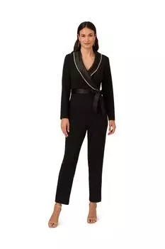 Комбинезон-смокинг с кристаллической отделкой Adrianna Papell, черный