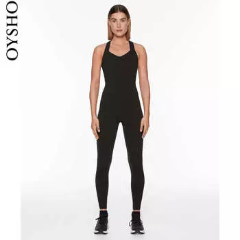 Комбинезон спортивный Oysho с перекрестными бретелями и открытой спиной, черный