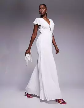 Комбинезон TFNC с широкими штанинами и вырезом-замочной скважиной кремового цвета