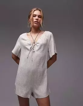Комбинезон Topshop с завязками спереди в полоску натурального цвета