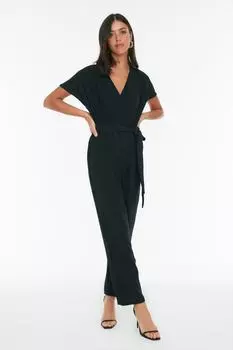 Комбинезон Trendyol с двубортным воротником и поясом, черный