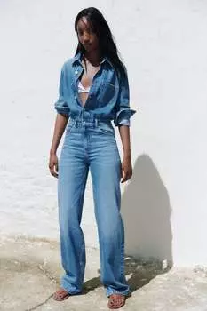 Комбинезон trf из денима с прямыми ногами ZARA, синий