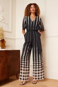 Комбинезон Tulip Seeve с V-образным вырезом и широкими штанинами Love & Roses, черный