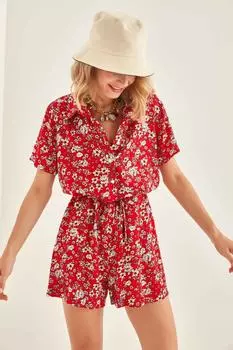 Комбинезон удобного кроя с цветочным узором Vitrin, красный