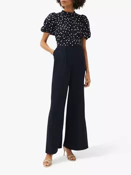 Комбинезон в горошек Phase Eight Paulina с объемными рукавами, темно-синий/слоновая кость