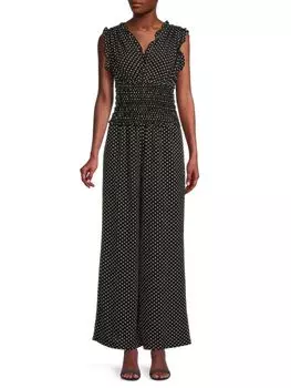 Комбинезон в горошек с рюшами Max Studio, черный