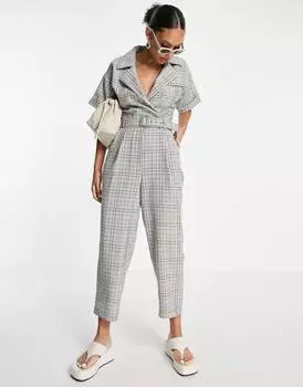Комбинезон в клетку с короткими рукавами и поясом ASOS DESIGN