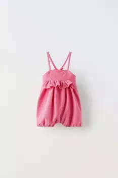 Комбинезон в клетку с оборками ZARA, цвет strawberry