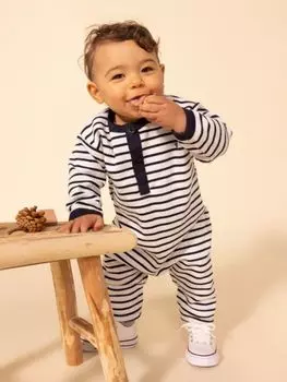 Комбинезон в полоску Baby Breton Petit Bateau, зефир/дым