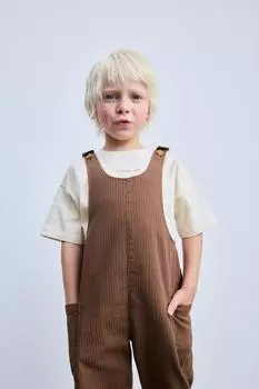 Комбинезон в полоску из льна и хлопка ZARA, цвет Brick