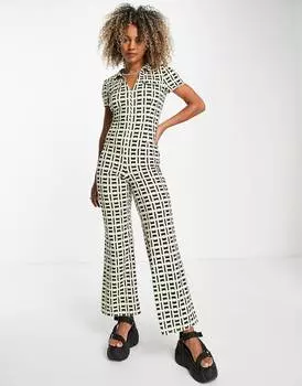 Комбинезон в рубчик с воротником и молнией спереди 70-х годов ASOS DESIGN