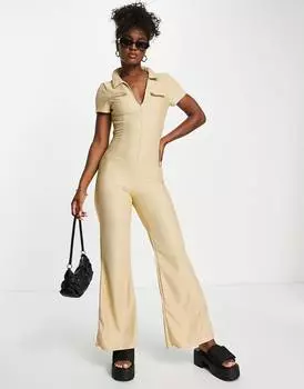 Комбинезон в рубчик с воротником на молнии спереди ASOS DESIGN 70-х годов ASOS DESIGN