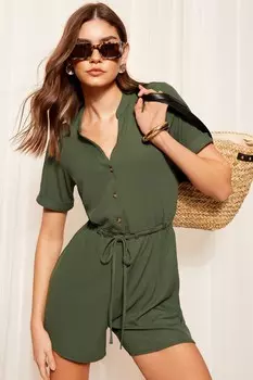 Комбинезон в рубчик с завязкой на талии Friends Like These, зеленый