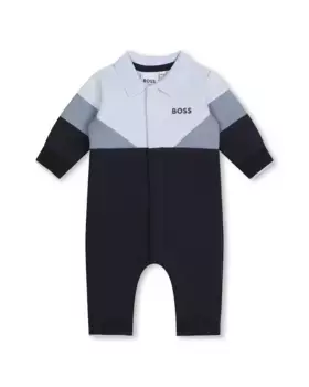 Комбинезон в стиле колор-блок для мальчика с воротником-поло BOSS Kidswear, темно-синий