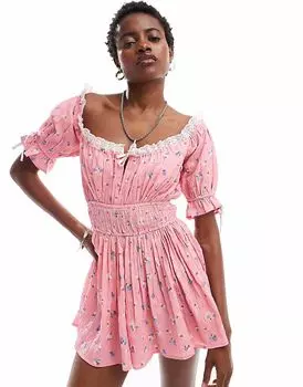 Комбинезон в винтажном стиле Daisy Street с завязкой в розовых тонах