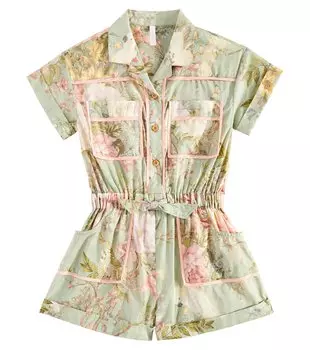 Комбинезон Waverly из хлопка с цветочным принтом Zimmermann, зеленый