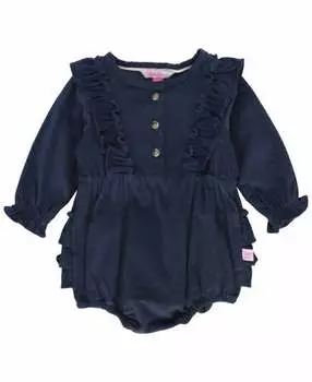 Комбинезон-водопад Bubble с эластичным вельветом для девочек в темно-синем цвете RuffleButts