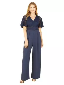 Комбинезон Yumi с кружевным лифом и запахом, темно-синий