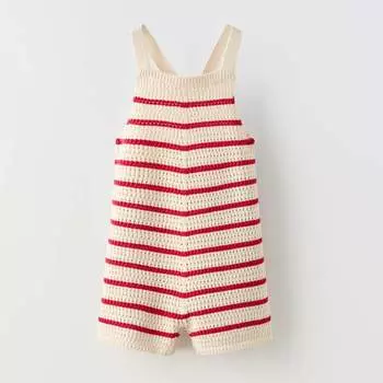 Комбинезон Zara Summer Camp Striped Knit, бежевый/красный