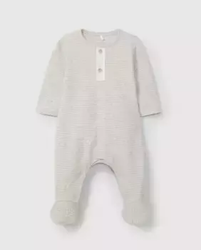 Комбинезон жаккардовой вязки без воротника для мальчика с узором "гусиные лапки" Laranjinha, серый