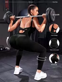 Комбинезон женский для фитнеса, черный