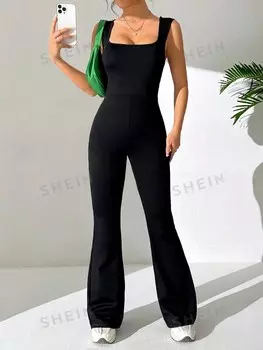 Комбинезон женский Shein Ezwear с квадратным вырезом, черный
