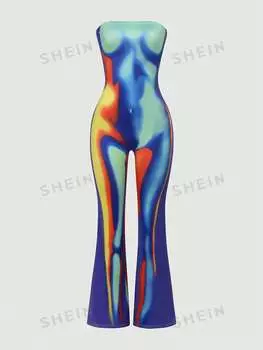 Комбинезон женский Shein Icon Body Heat Map с принтом, зеленый / желтый / голубой