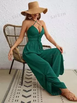 Комбинезон женский Shein Vcay с перекрещенными завязками на спине, темно-зеленый