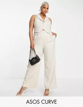 Комбинезон-жилет 2 в 1 с расклешенными штанинами ASOS DESIGN Curve из камня