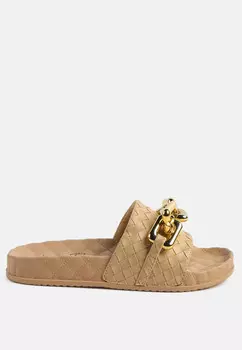 Комбинезоны на плоской подошве с тканым ремешком и цепочкой Miami Shot London Rag, цвет Latte