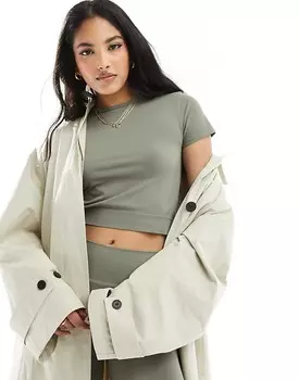 Комбинированная бесшовная футболка цвета хаки с короткими рукавами Miss Selfridge