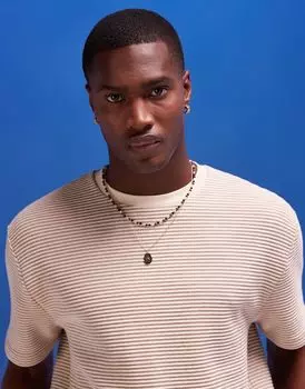 Комбинированная бежевая футболка свободного кроя в фактурную полоску ASOS DESIGN