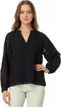 Комбинированная блузка с длинными рукавами и V-образным вырезом Vince Camuto, цвет Rich Black