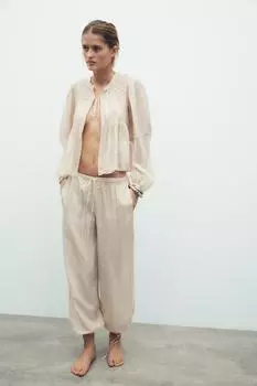 Комбинированная блузка с завязками ZARA, экрю