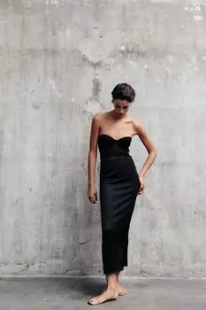 Комбинированная длинная юбка ZARA, черный