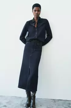 Комбинированная джинсовая рубашка ZARA, синий